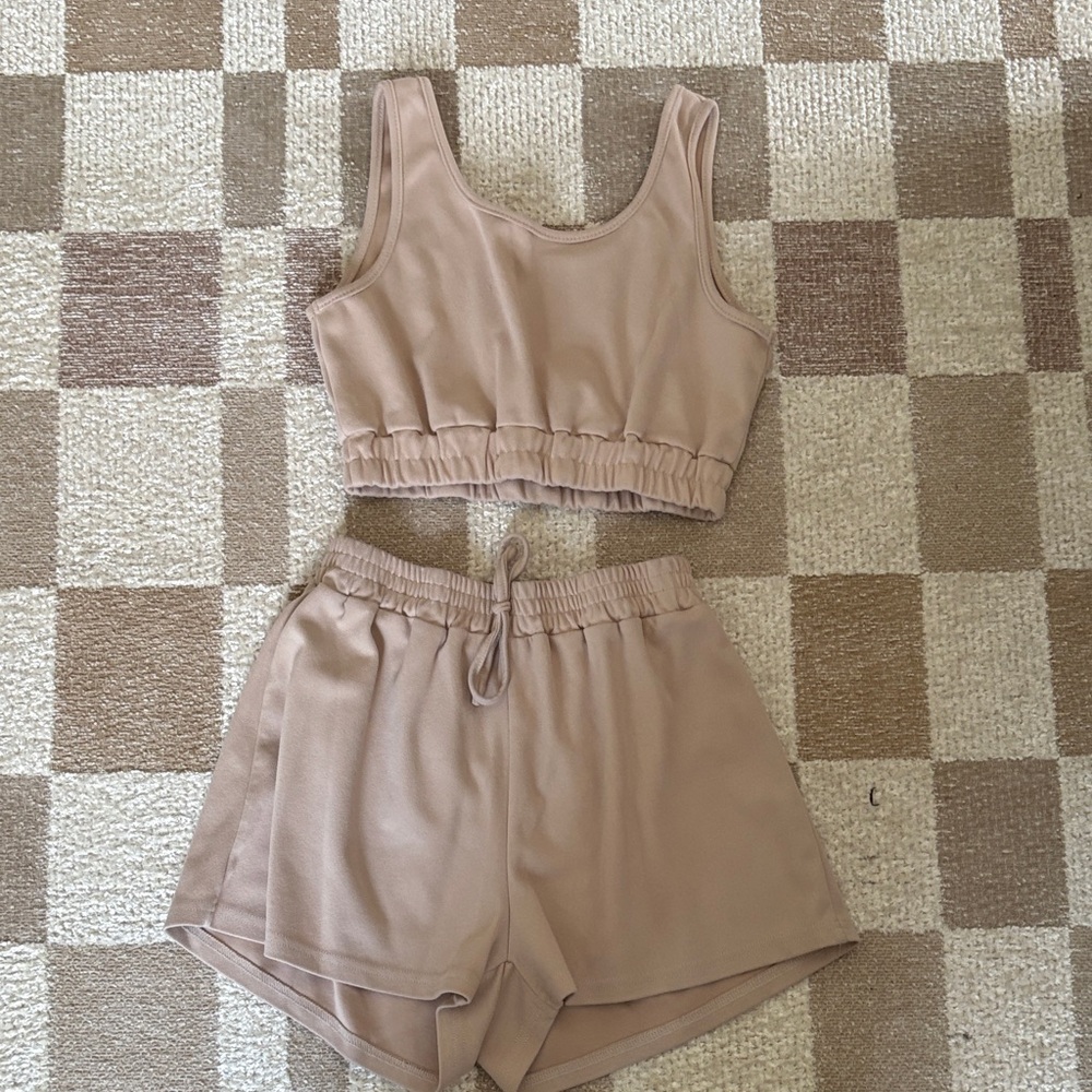 Pink Crop Top and Shorts Set